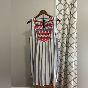 THML Striped Dress w/ multicolor signature embroidered Aztec pattern|Size:Large